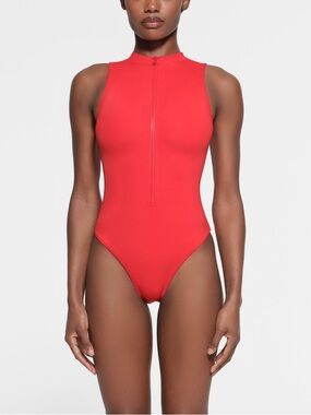 SKIMS Ruby Signature Swim Zip Front Sleeveless One Piece